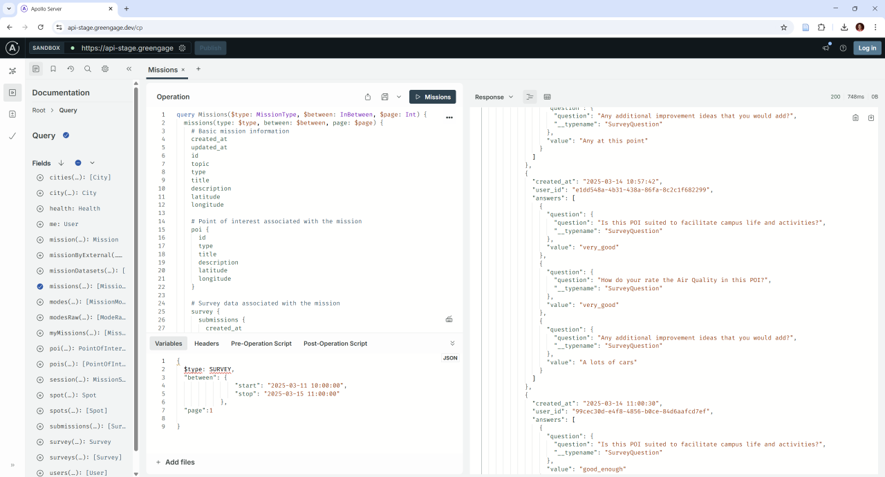 GREENGAGE's Apollo Server front-end for its back-end data model
