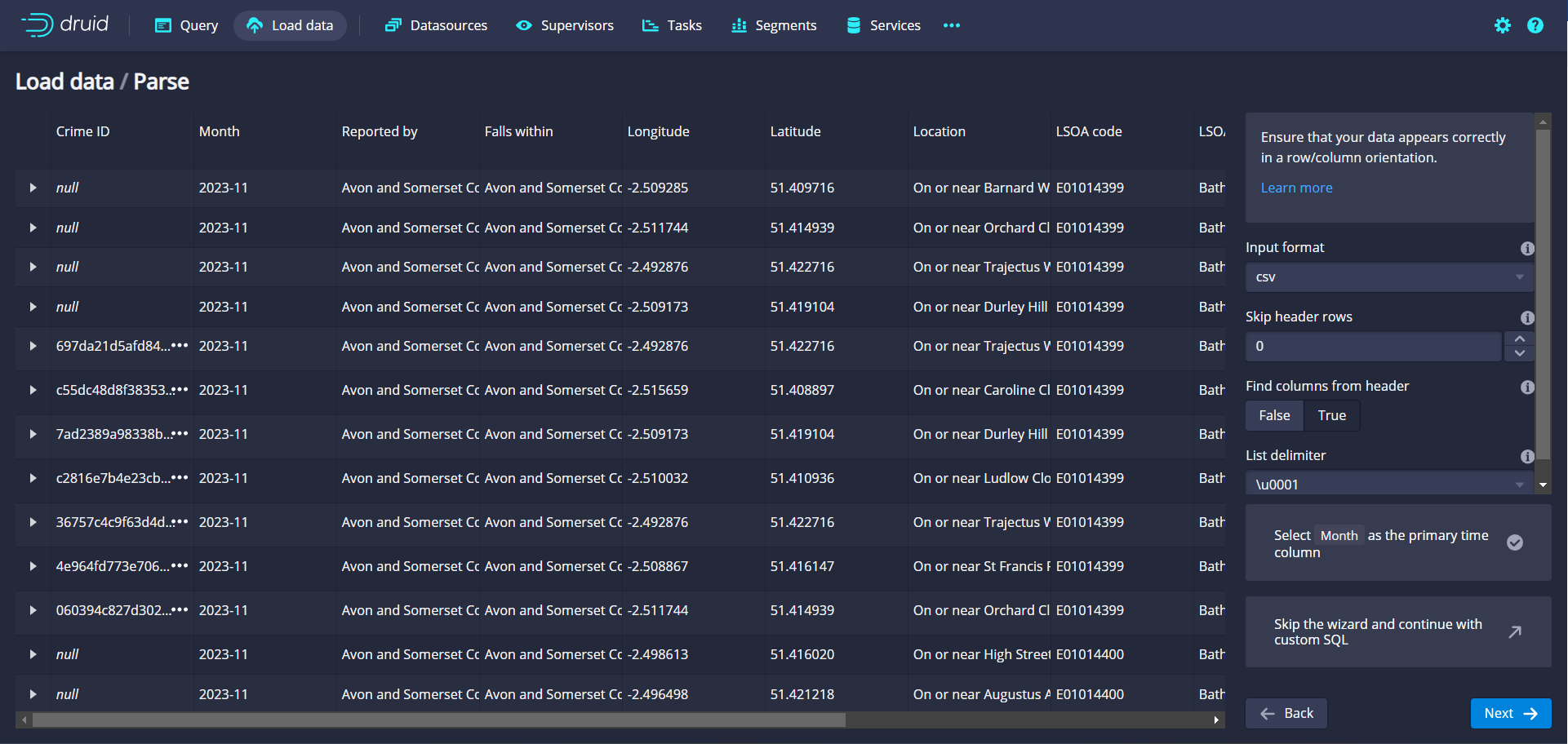 Data ingestion settings