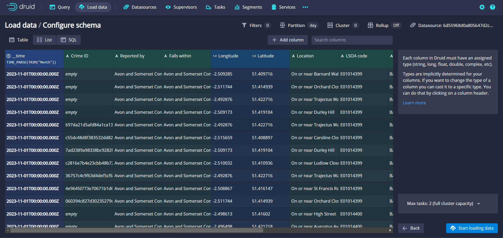 Data ingestion settings